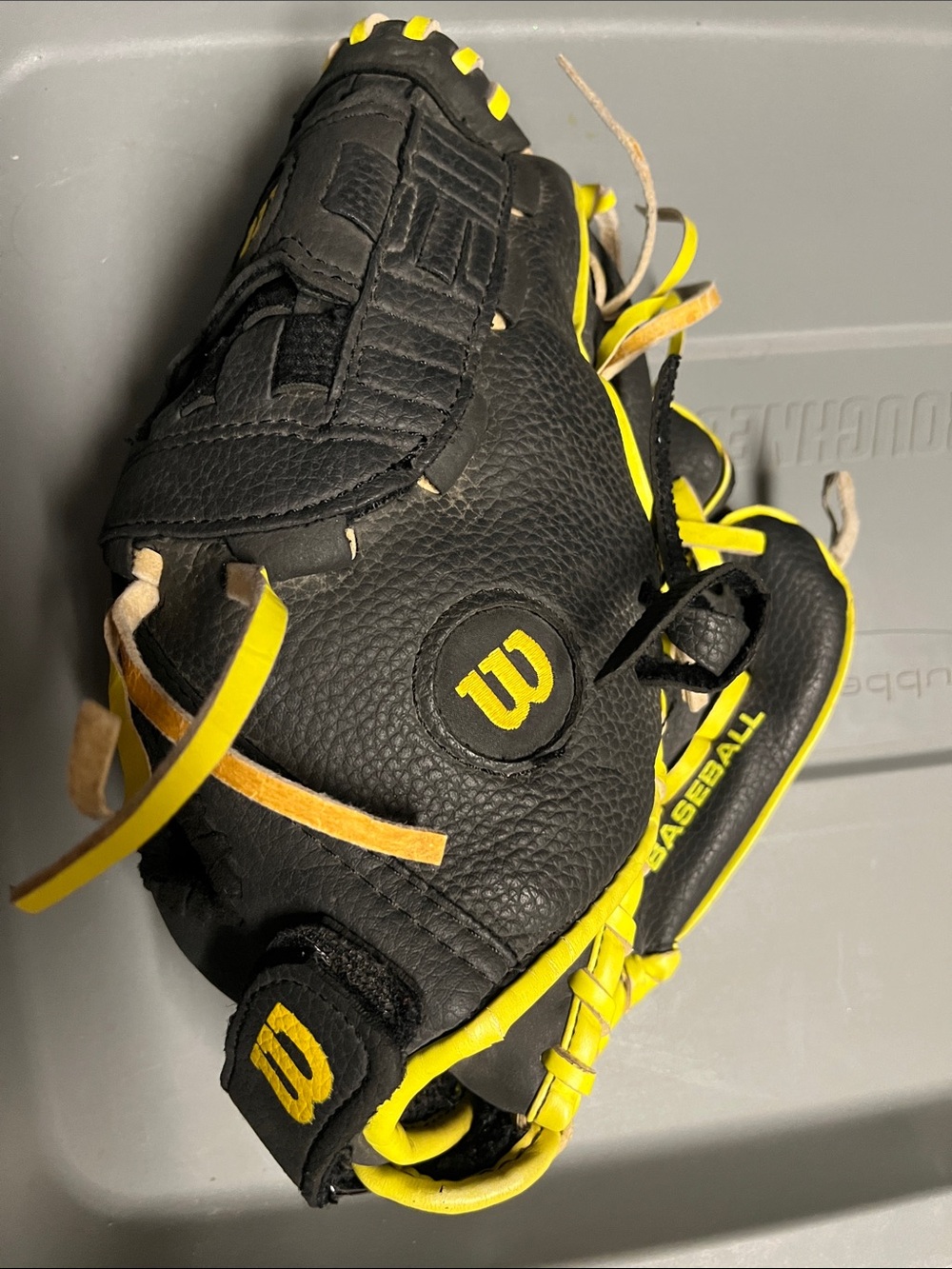 Child Wilson Black and Yellow Baseball Glove. A200
